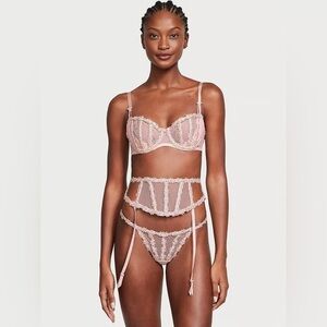 Victorias Secret Rosebud Baby Pink Lingerie Bra Panty & Garter Set 🎀